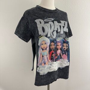 BRATZ Y2K Vibes Dark Grey Acid Wash Reworked Side Slit Angel Dolls Graphic Tee